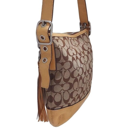 Auth COACH Signature Soft Slim Duffle 9362 Khaki Light Brown Jacquard Leather - Picture 4 of 10